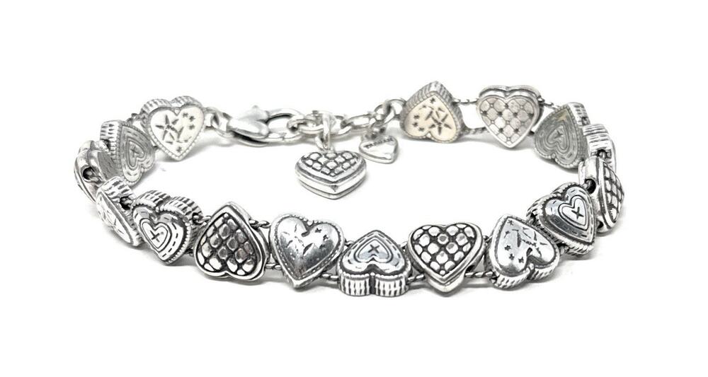 Brighton Enchanted Hearts Silver Quilted Slide Bracelet EUC